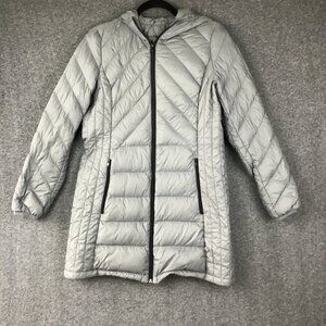 London Fog Lightweight Packable Down Coat Sz S Gray Hooded